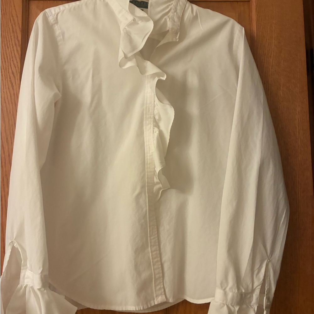 Ralph Lauren Cream Ruffle Front Blouse
